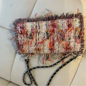 Zara Multicolor Tweed Fringe Clutch